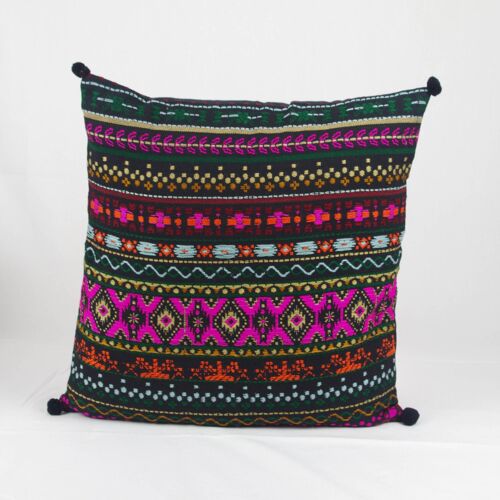 Bohemian Handloom Cotton Cushion Cover - Black 16''