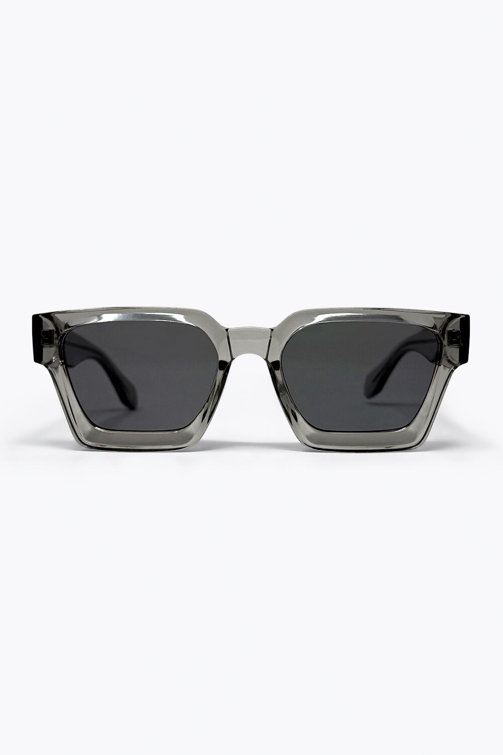 Grey Transparent Square Frame Dark Lens Fashion Sunglasses