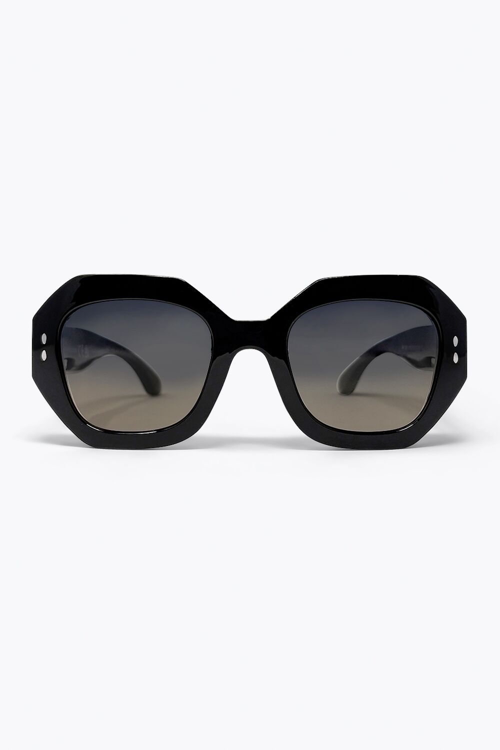 Black Oversize Flat Top Octagon Frame Gradient Sunglasses