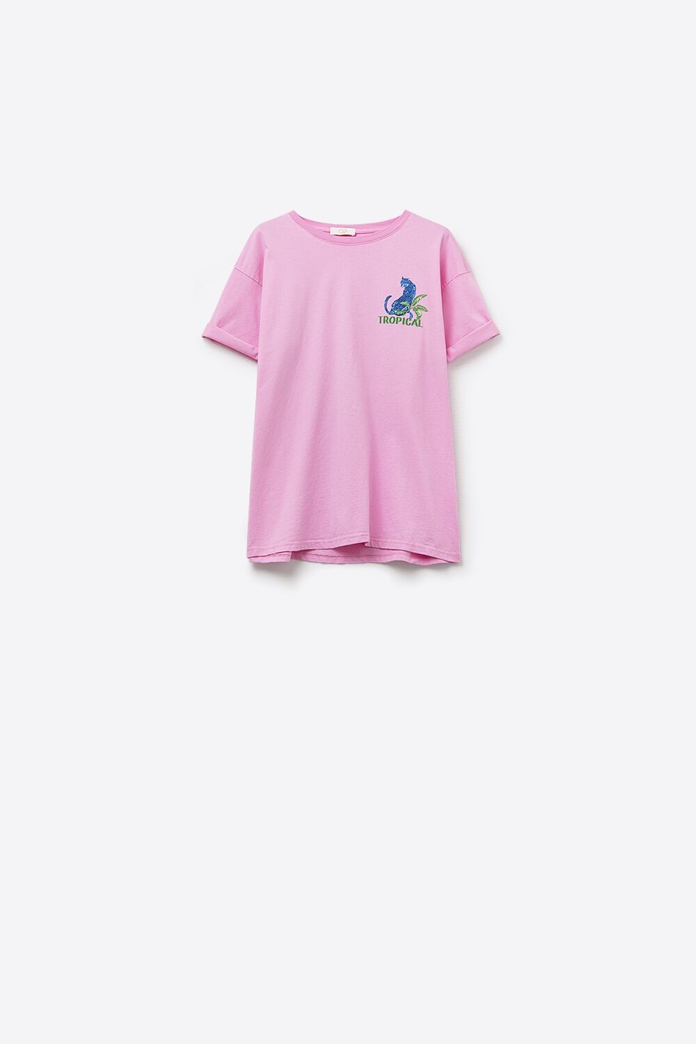 Pink t-shirt made in Italy with tropical graphic print