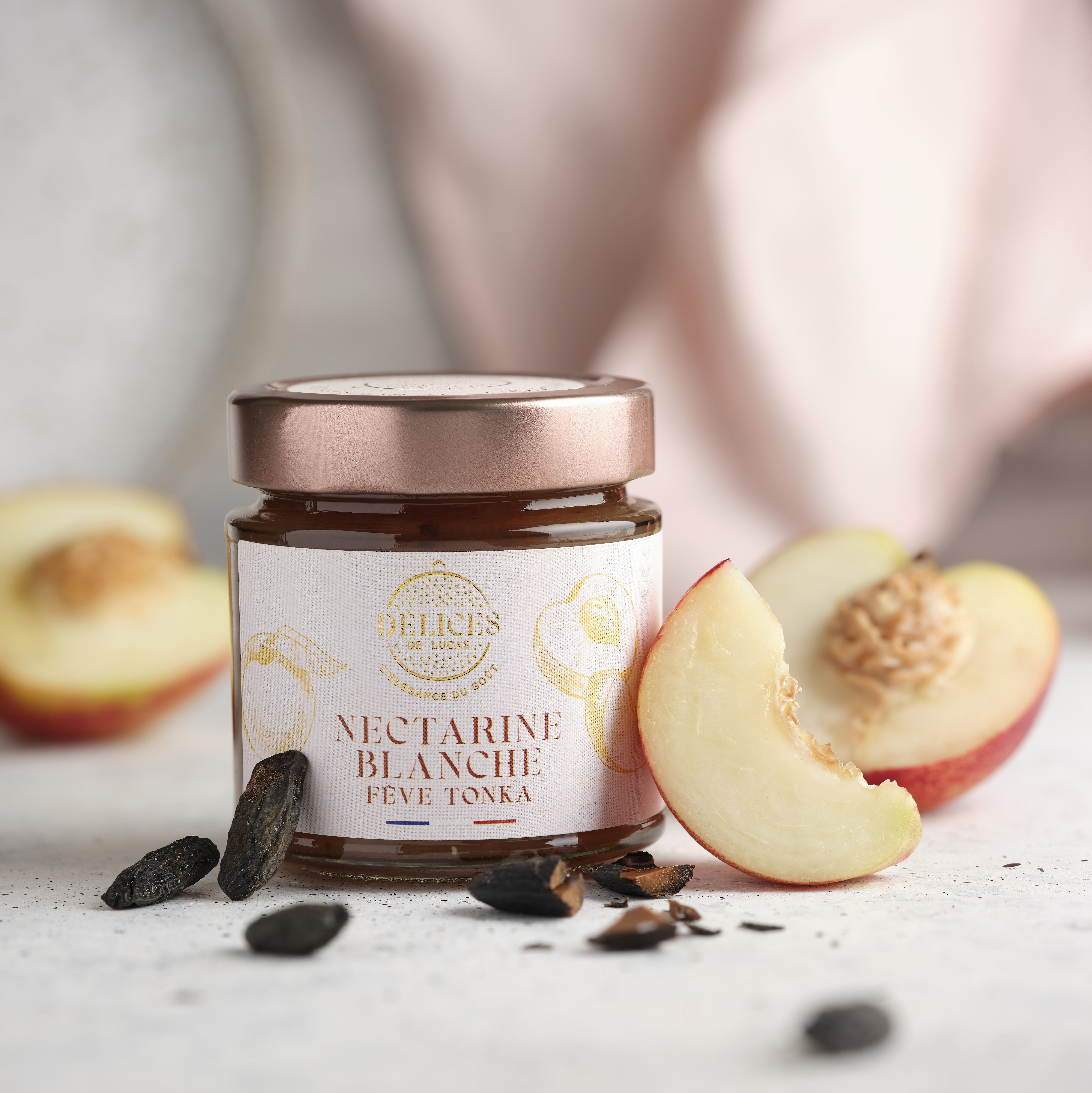 Confiture Nectarine Blanche, Fève de Tonka - Artisanale et Fabriquée en France - 220GR