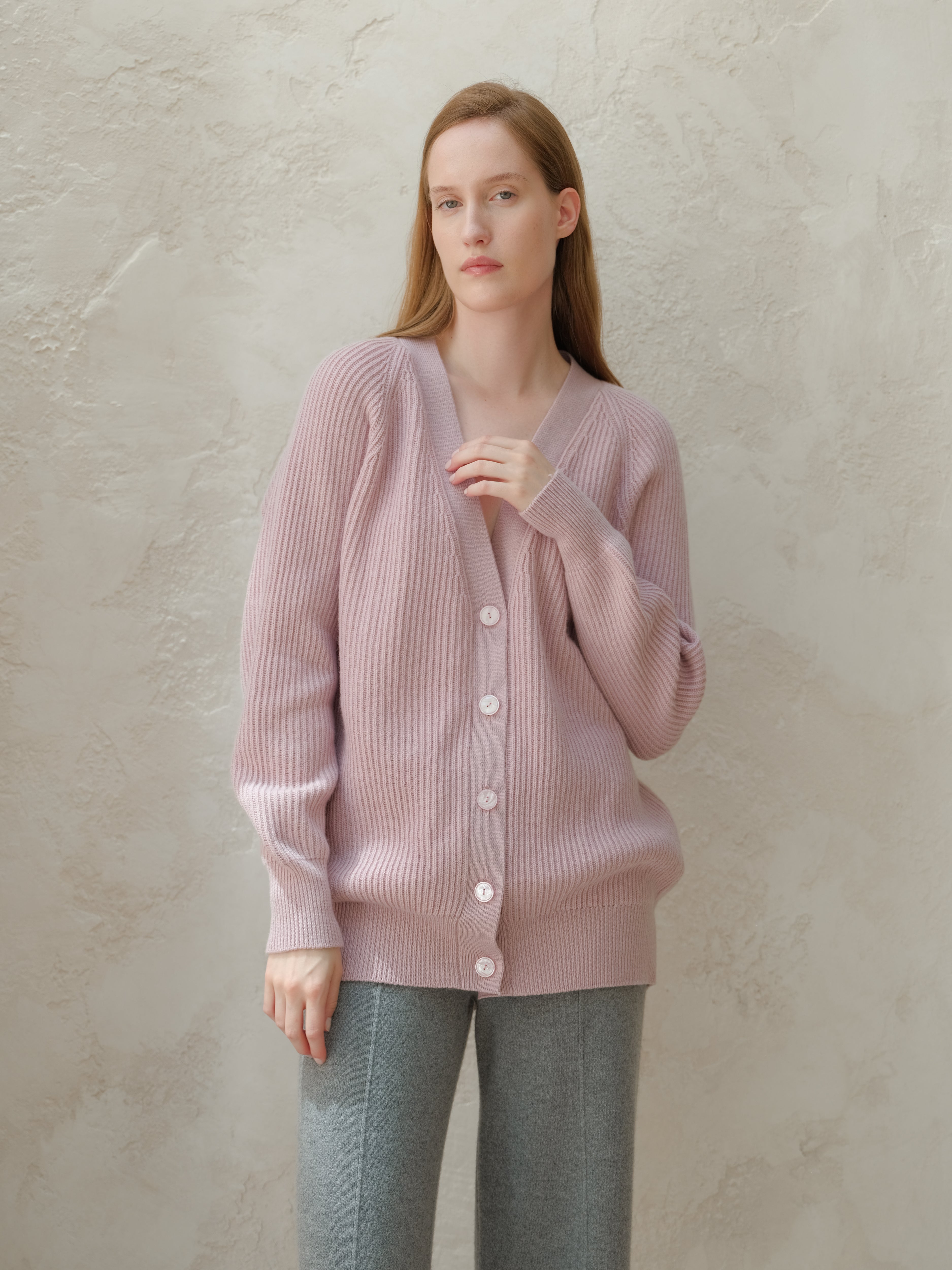 Cardigan long côtelé en mélange de cachemire