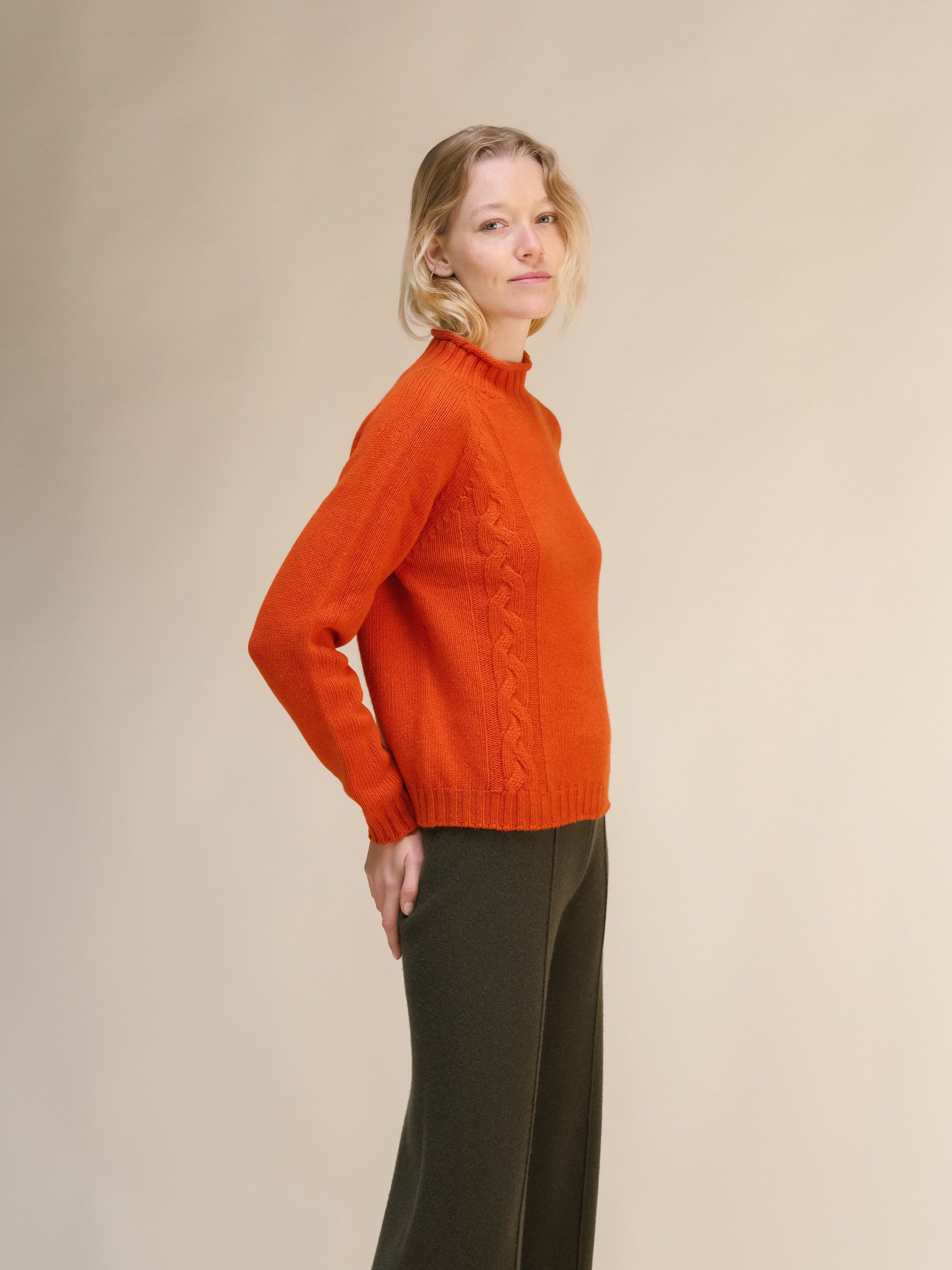 Pull à col roulé en cachemire mélangé et torsades