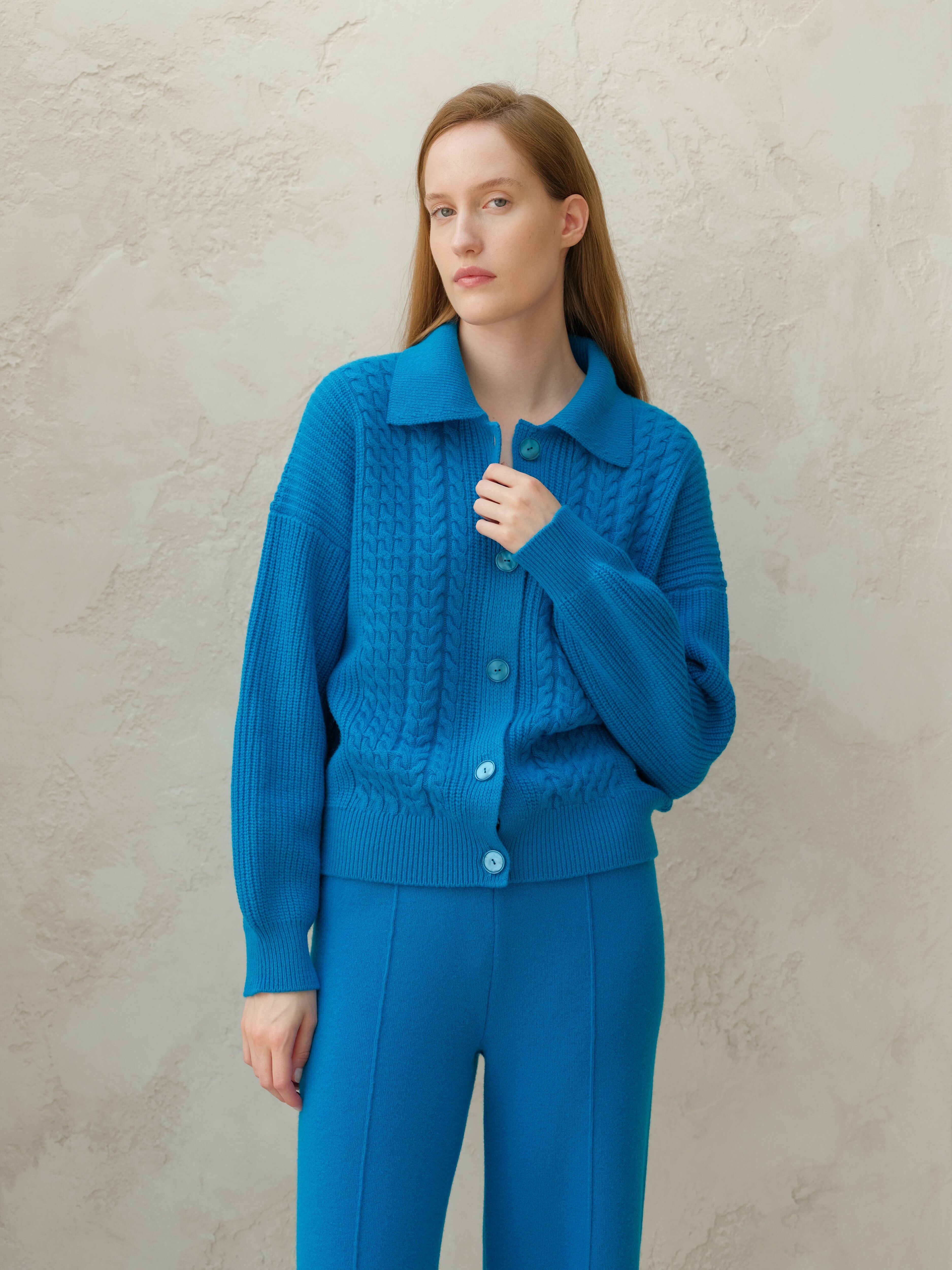 Cardigan polo torsadé en mélange de cachemire