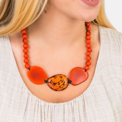 Trio Marble Slice Adjustable Necklace - Orange