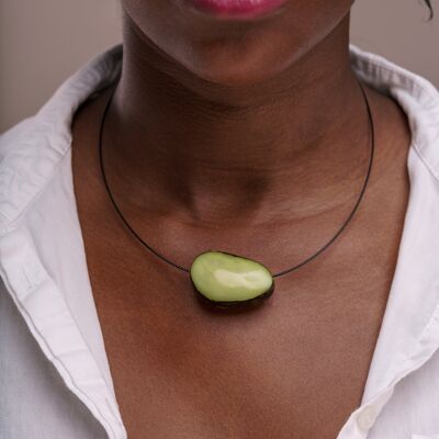 Flattened Seed Wire Necklace - Lime Green