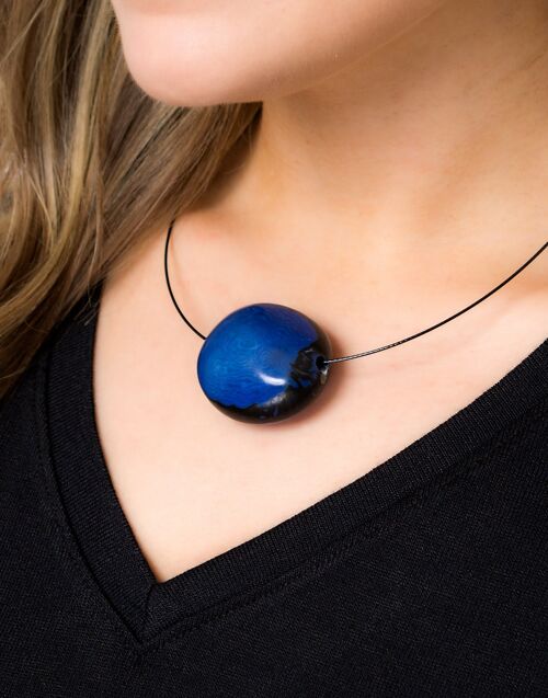 Flattened Seed Wire Necklace - Cobalt Blue