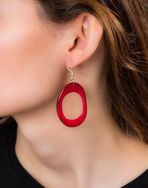 Loop Tagua Nut Earring - Red