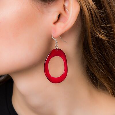 Pendiente Loop Tagua Nut - Rojo