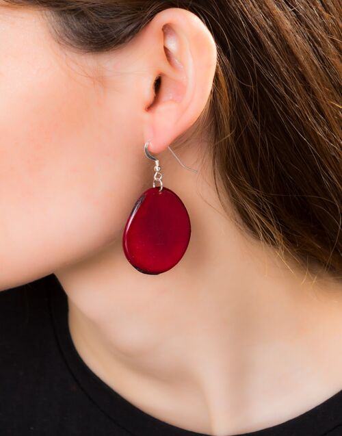 Folha Tagua Nut Earrings - Red