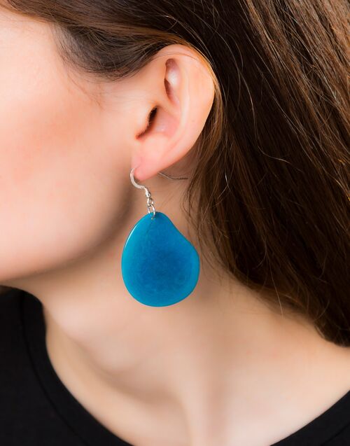 Folha Tagua Nut Earrings - Turquoise