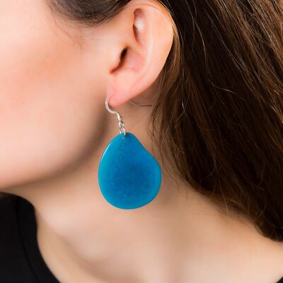 Folha Tagua Nut Earrings - Turquoise
