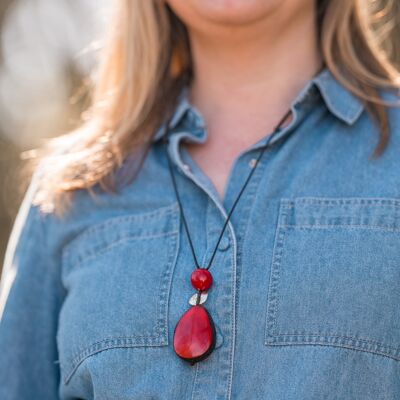 Adjustable Pendant Necklace - Red