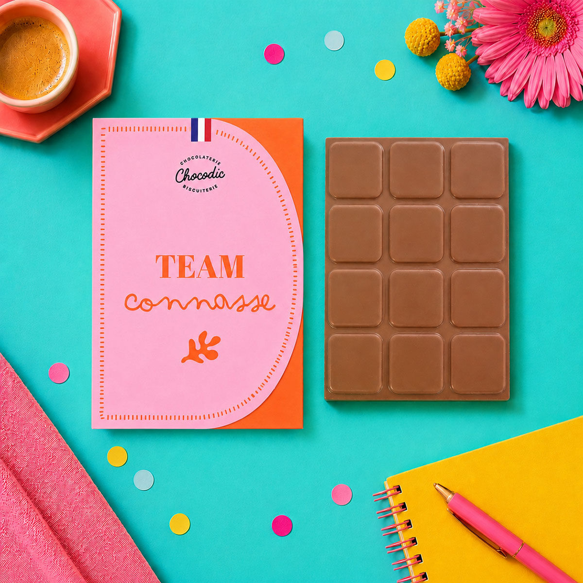 Humorous chocolate bar "Team Connasse" (with presentation blister pack of 6) - chocolate card - milk chocolate - artisanal chocolate - Chocodic