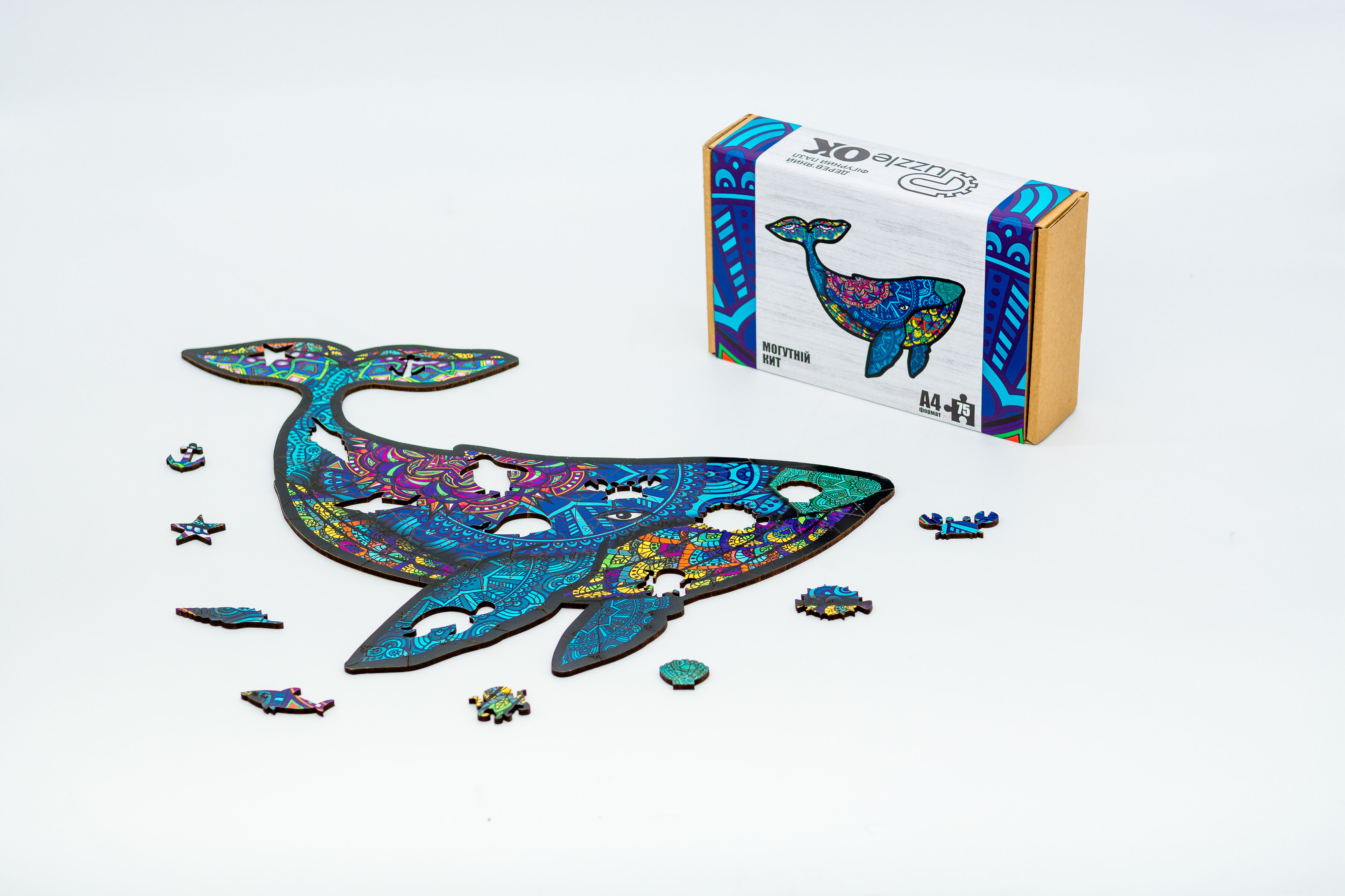 Mighty Whale Wooden Jigsaw Puzzle | Cardboard Box | A4 & A3 | 14+