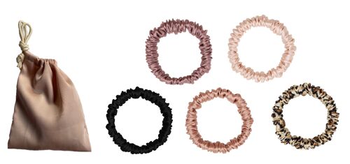 beVIVID Haargummis Seide 5er Set - Skinny Silk Ties, Size: Set of 5 incl. Pouch, Cameo Rose