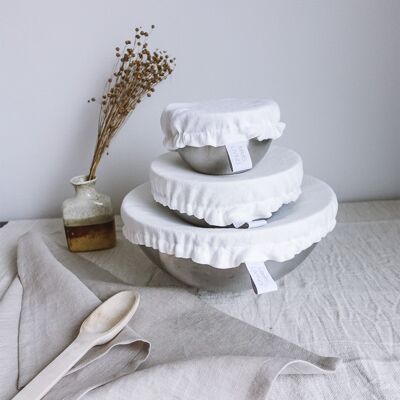 Set de trois couvre-bols en lin Off-White