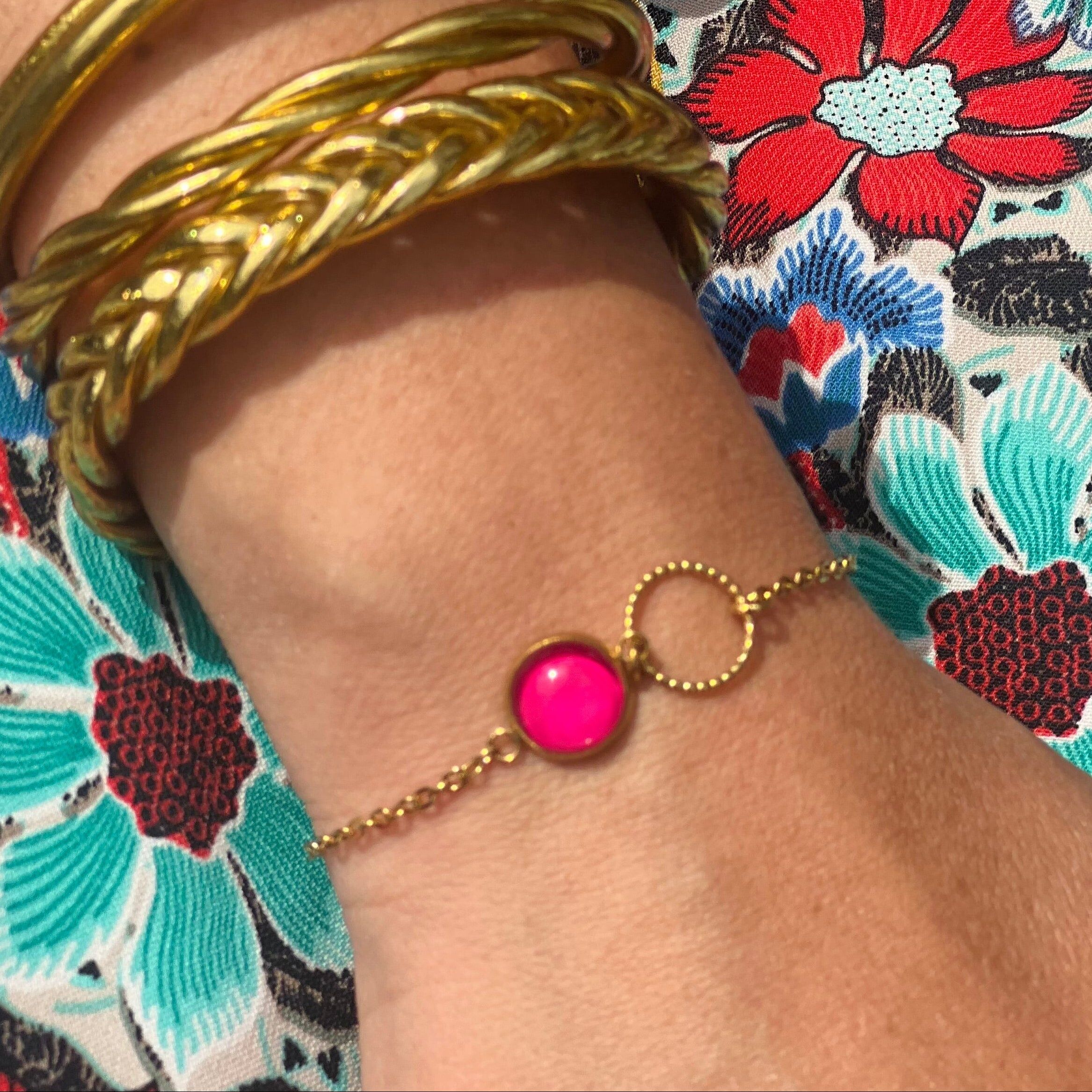 Bracelet fin Rose, anneau ciselé, finition dorée ou argentée