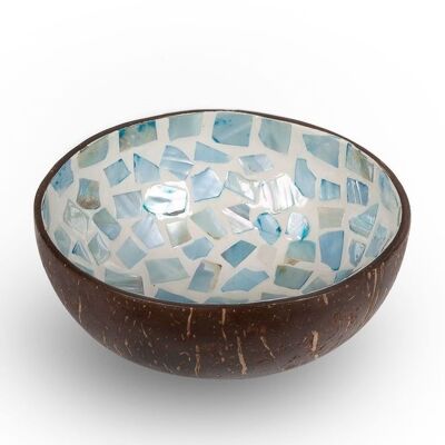 Lacquered coconut bowl "Shards of light blue mother-of-pearl"