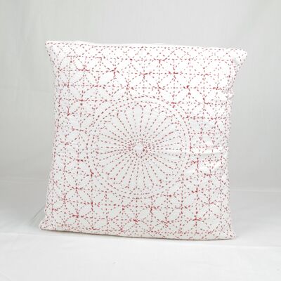 Housse de Coussin en Coton Nakshi Kantha - Blanc & Rouge