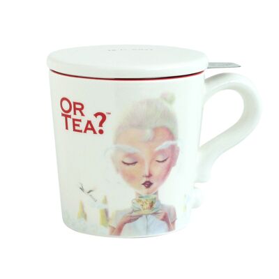 Taza blanca con infusor de acero inoxidable