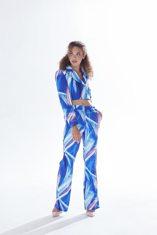 AW21/22-Liquorish Graphic Print Suit Trouser & in Blue, White & Pink-Size 8
