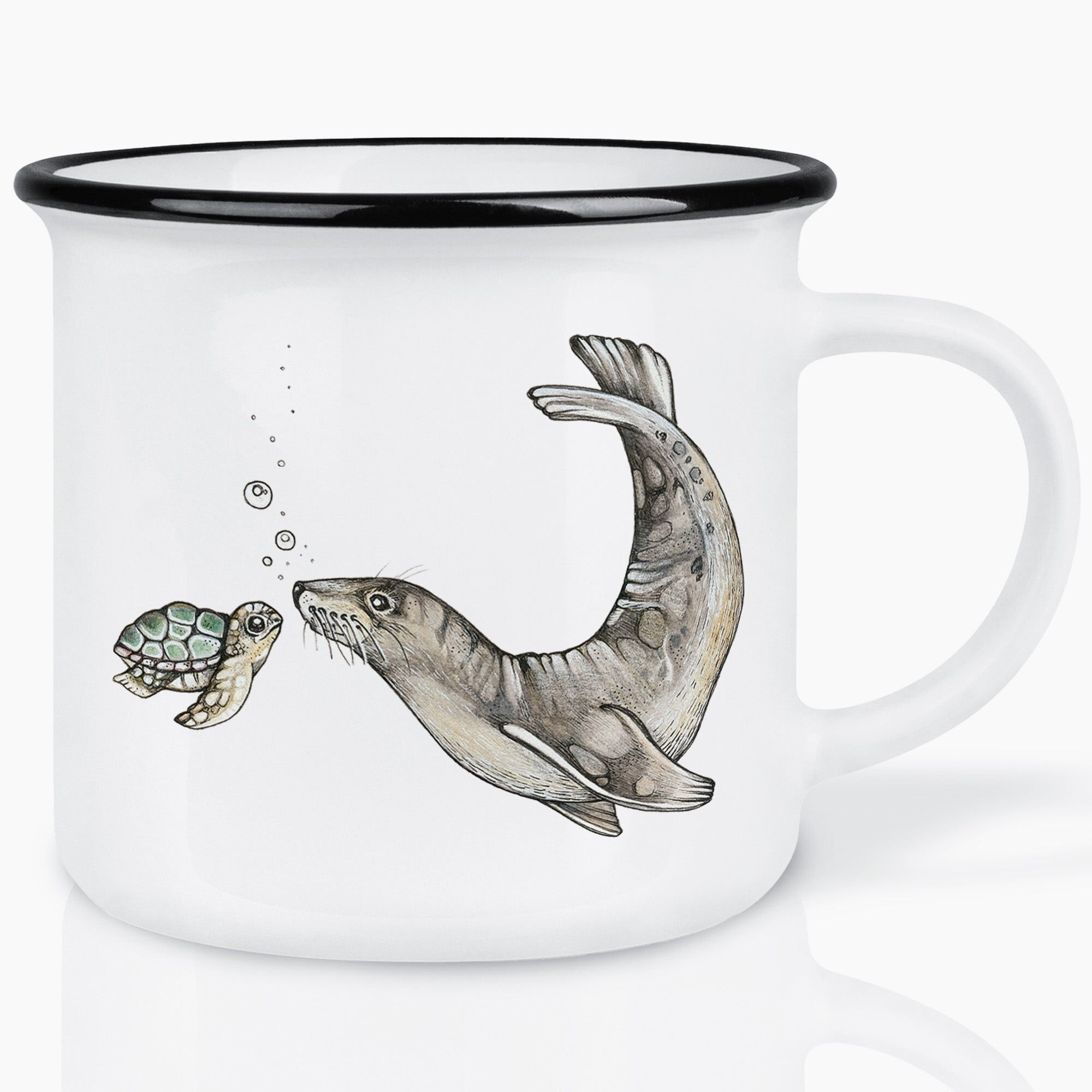 Keramiktasse – Ozeantreffen - Schildkröte & Seelöwe