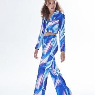 AW21/22-Liquorish Graphic Print Suit Trouser & in Blue, White & Pink- Size 12