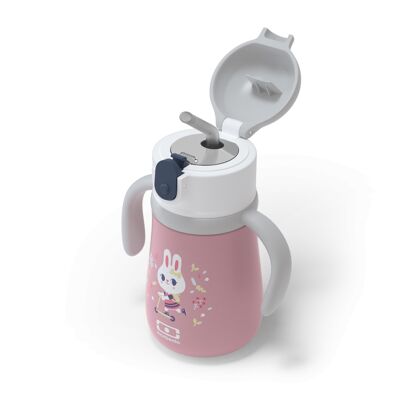 MB Stram - Pink Rabbit - Botella isotérmica infantil escalable con pajita - 360ml
