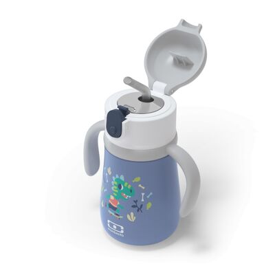 MB Stram – Dinosaur Blue – Skalierbare Kinder-Isolierflasche mit Strohhalm – 360 ml