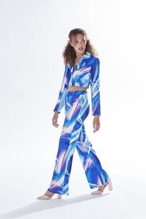AW21/22-Liquorish Graphic Print Suit Trouser in Blue, White & Pink- Size 16