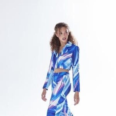 AW21/22-Liquorish Graphic Print Suit Trouser in Blue, White & Pink- Size 16