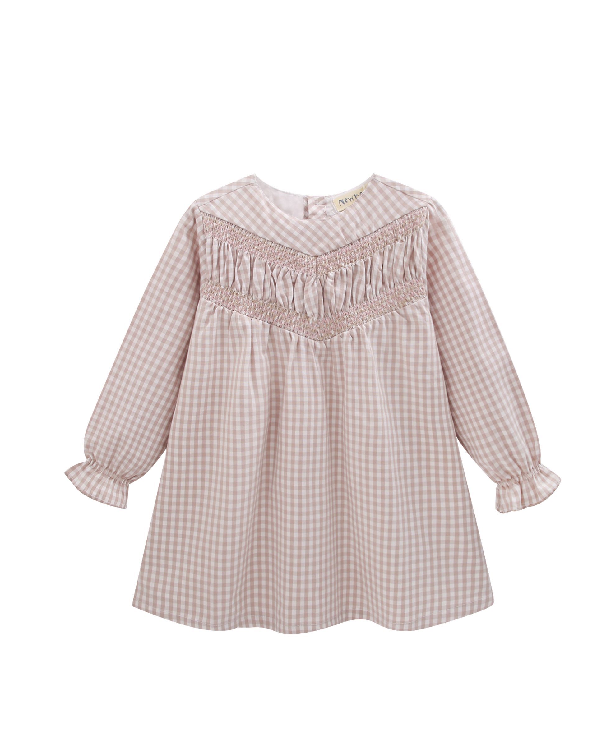 Vestido M/L, canesú bordado y frunces,3-9Y,JGI96814