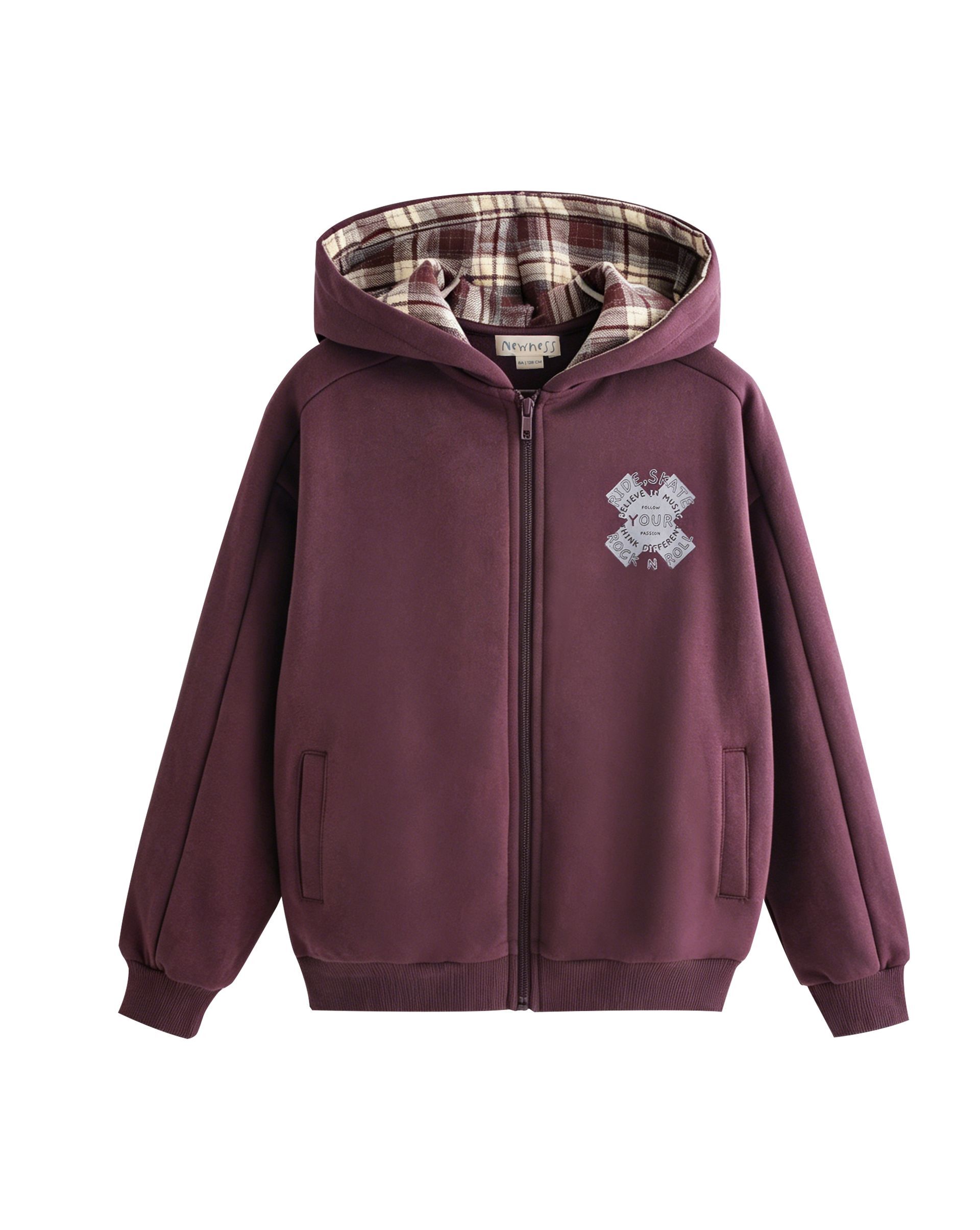 Sudadera capucha, cremallera y estampado,7-12Y,KBI66811