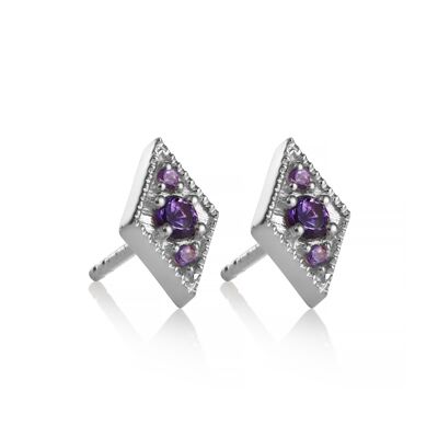 Diamond Shape Amethyst Stud Earrings in Sterling Silver