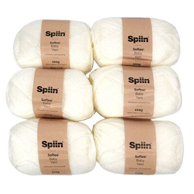 Spiin Softee Baby Yarn White - x6 100g Skeins