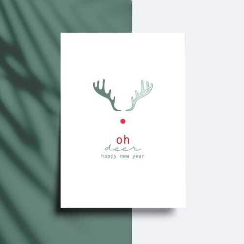 Postcard - Christmas card - Oh deer happy new year