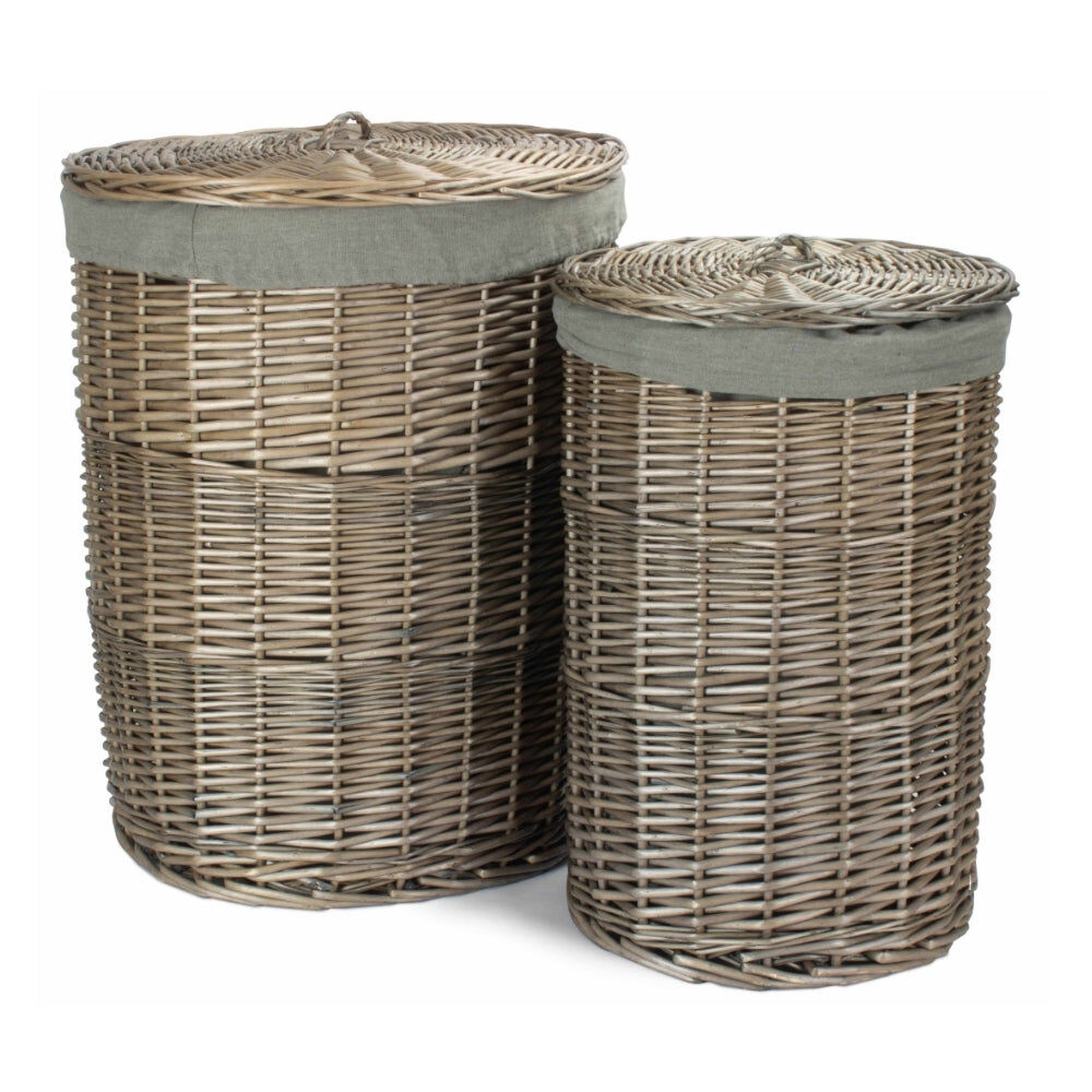 Antique Wash Round Laundry Basket with Grey Sage Lining
