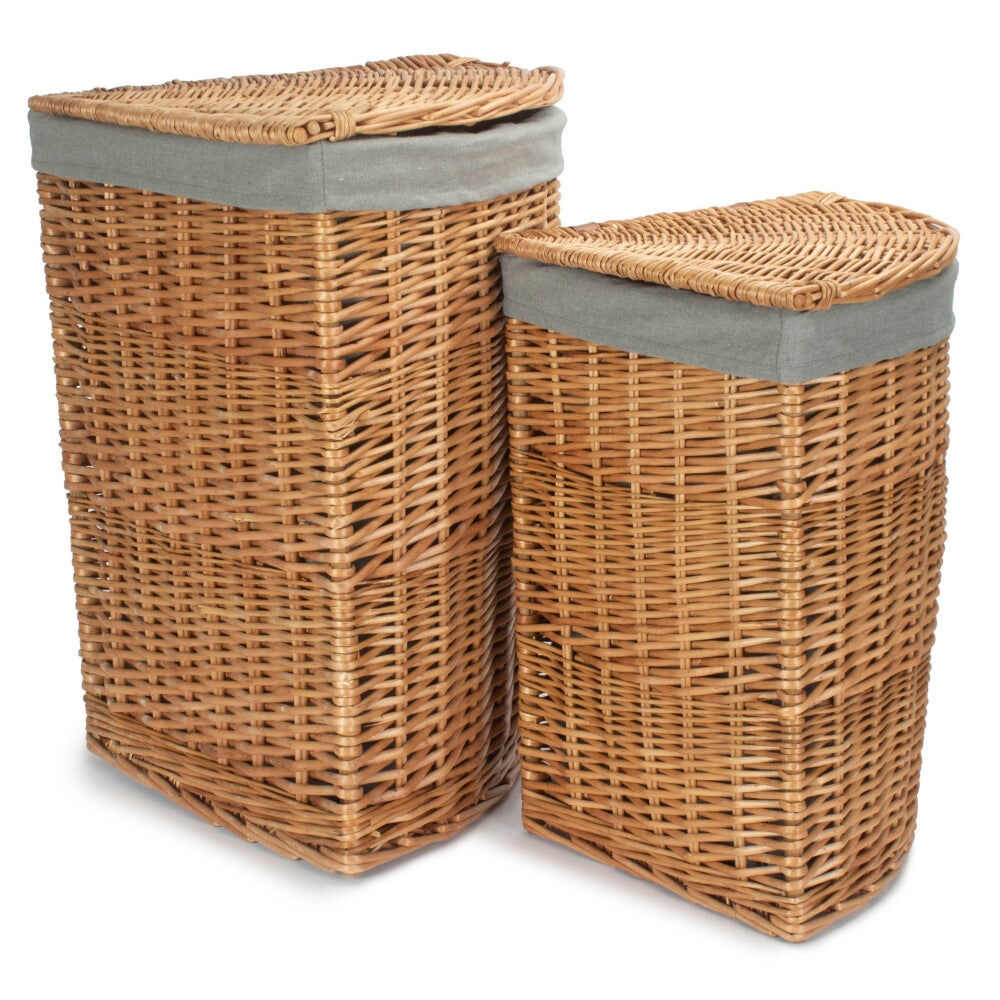 Light Steamed Corner Wicker Laundry Basket with Grey Sage Lining