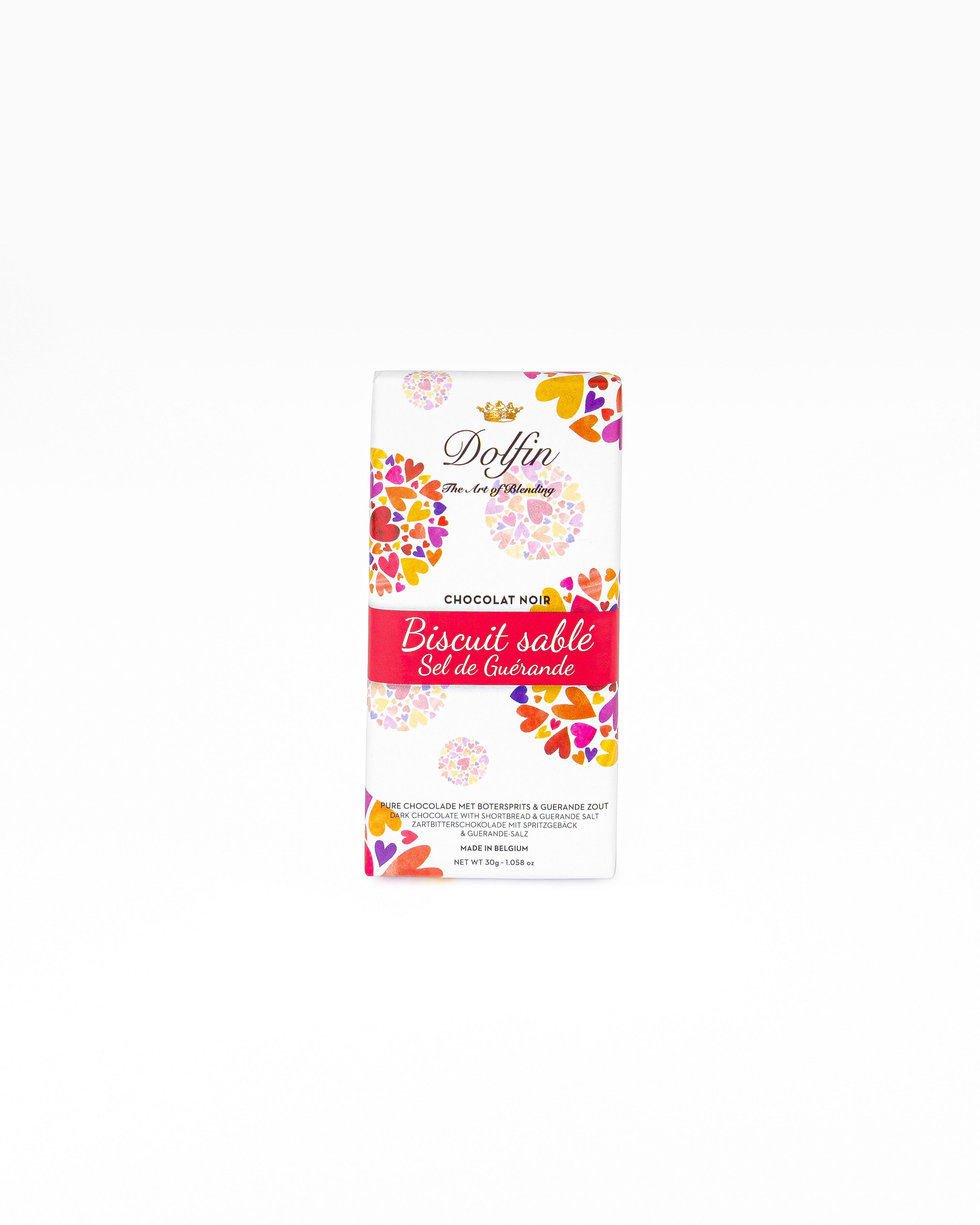 Tablette de Chocolat Noir biscuit sablé et sel de Guérande – 30 g - "Love"