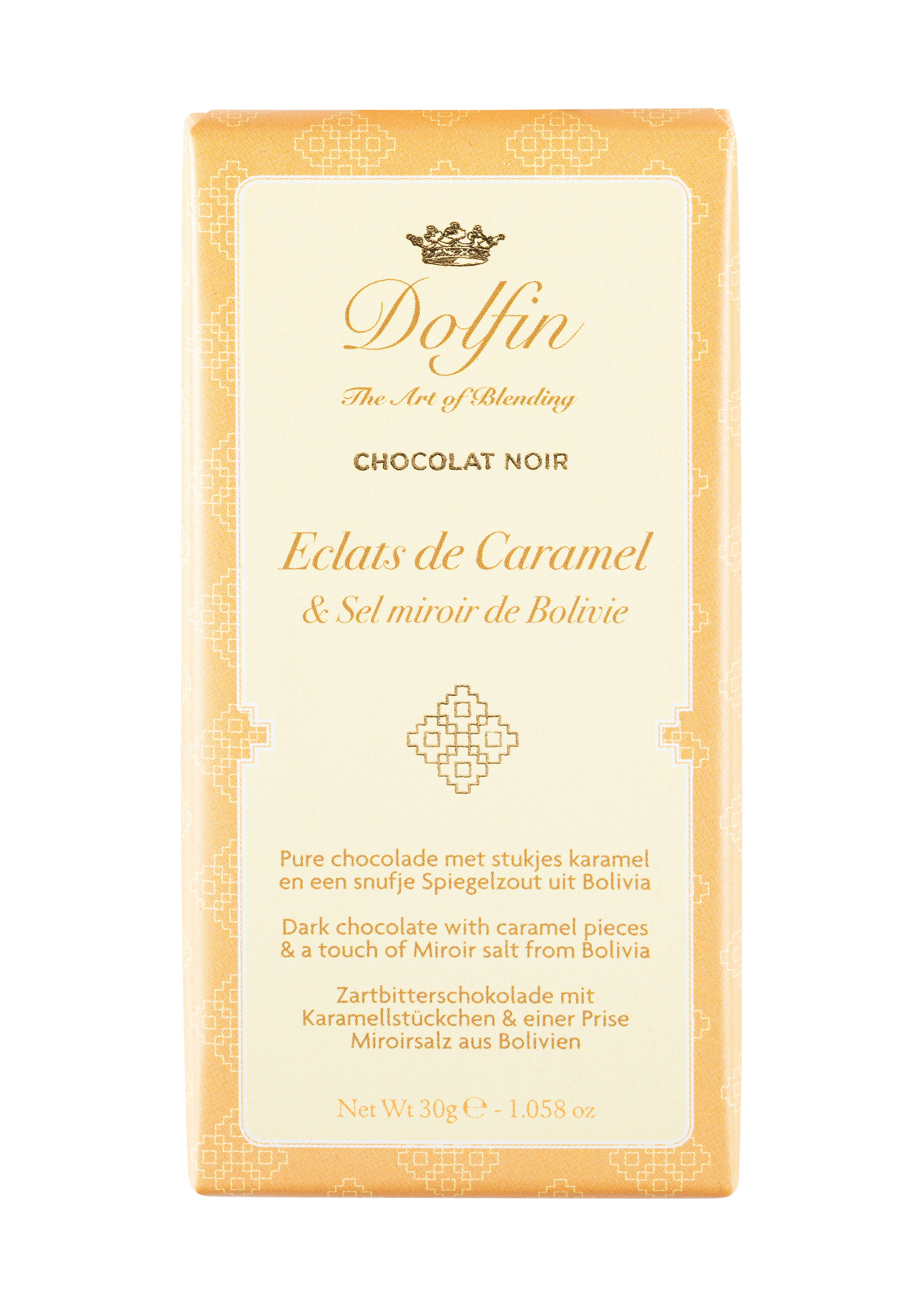 Tablette de Chocolat Noir éclats de caramel & sel miroir de Bolivie – 30 g -Sucré-Salé
