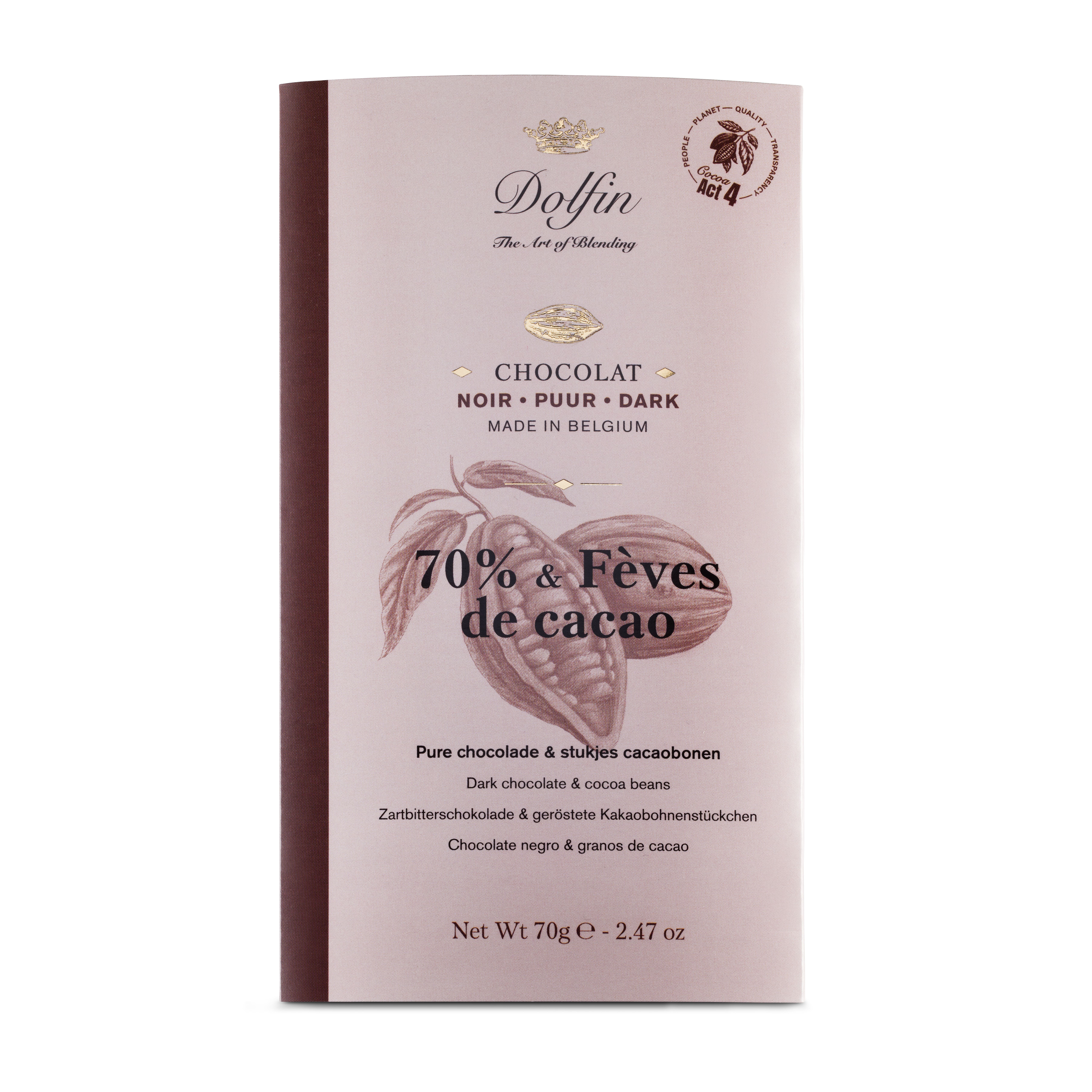 Tablette de Chocolat Noir 70% de cacao & fèves de cacao – 70 g