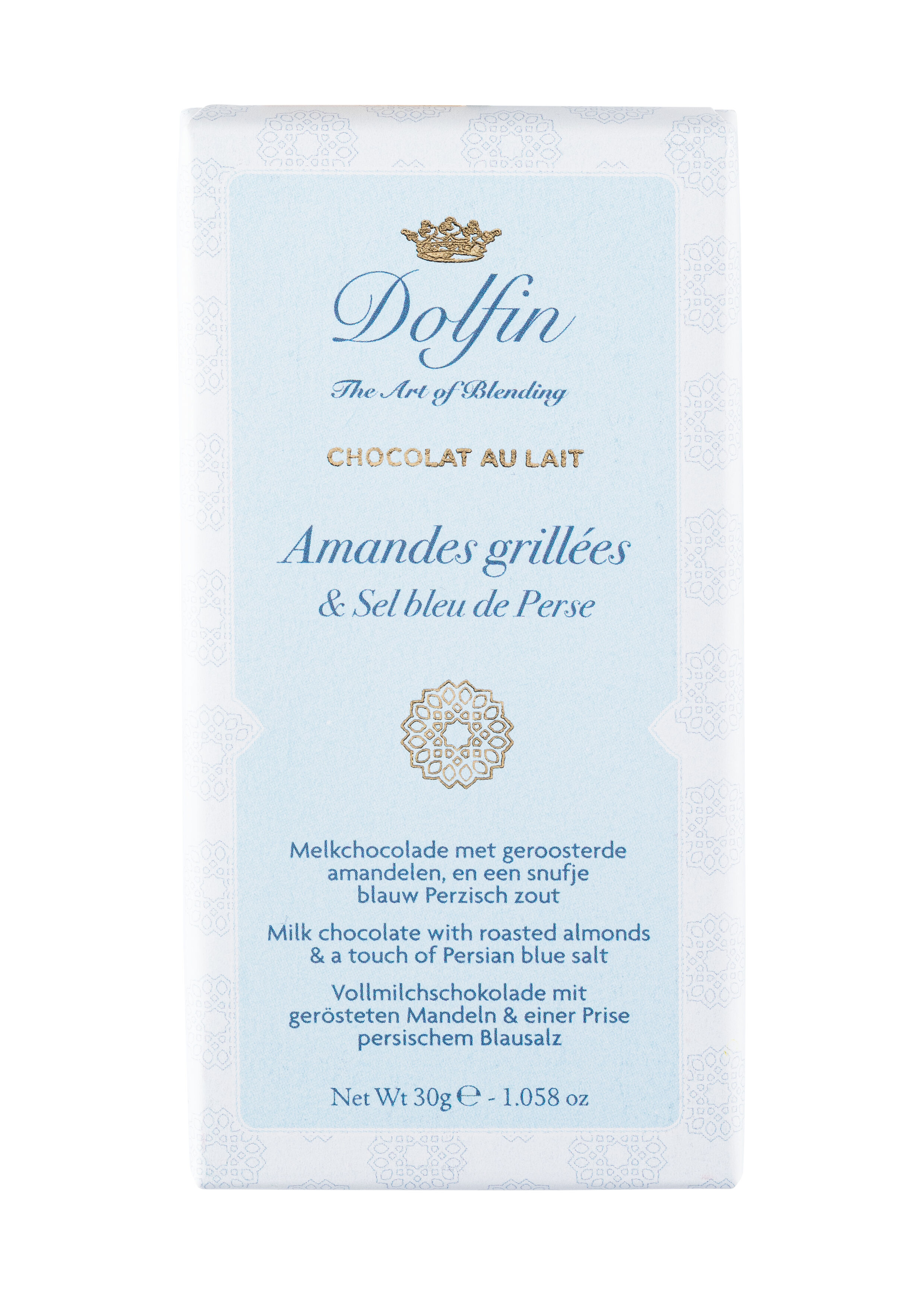 Tablette de Chocolat au Lait amandes grillées & sel bleu de Perse – 30 g - Sucré-Salé