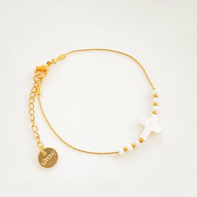 WHITE mother-of-pearl cross bracelet