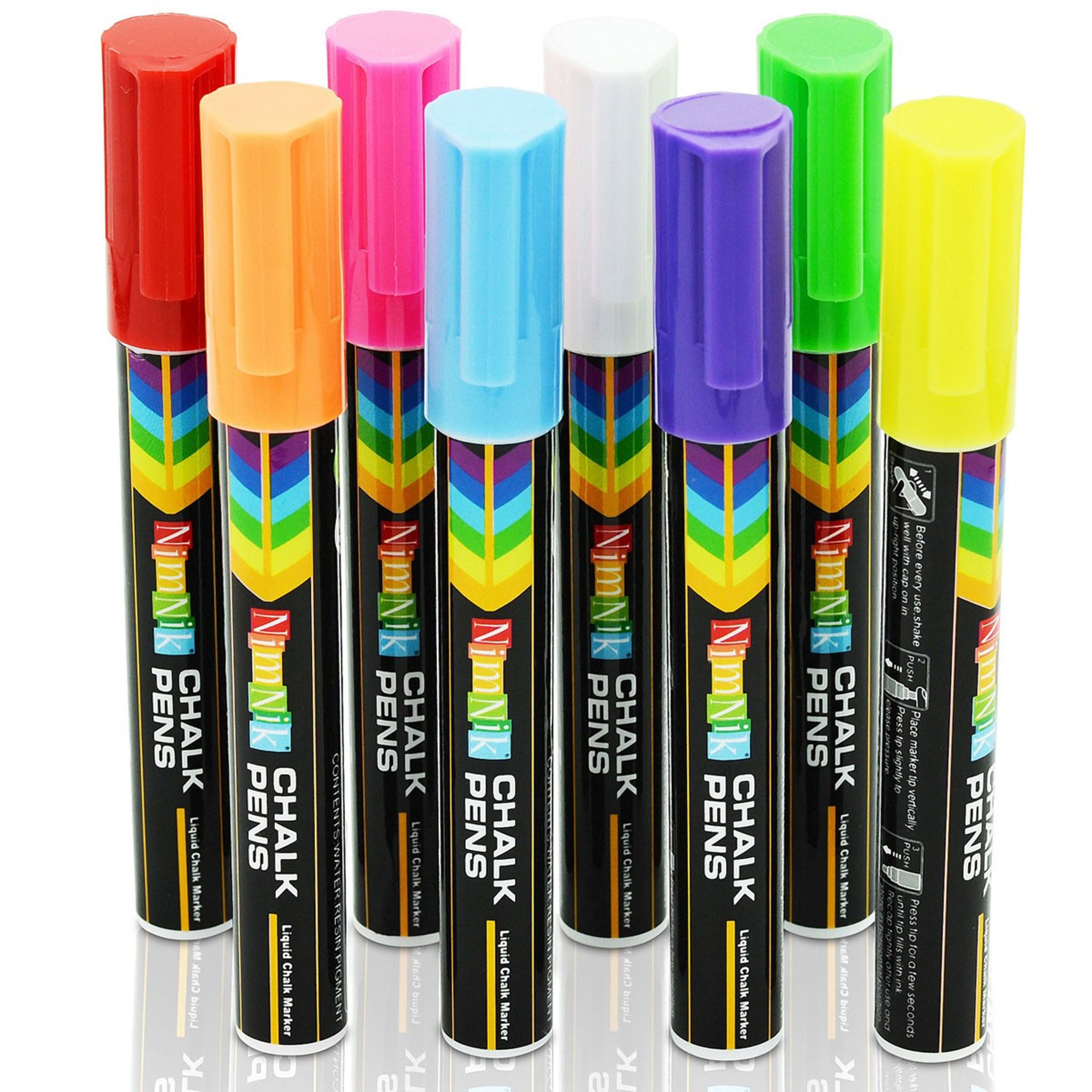 Vaci Neon Liquid Chalk Markers - Pack of 10 Erasable Chalk Pens with  Reversible Fine Tip for Chalkboard, Window, Glass, Mirror, Blackboard and  More; Non-Toxic M…