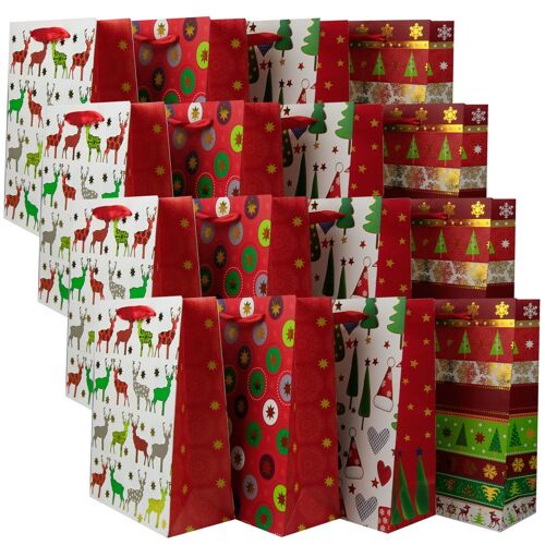 Compra Sacchetti regalo di Natale grandi [confezione da 12] Sacchetti regalo  di Natale 26x32x12cm all'ingrosso