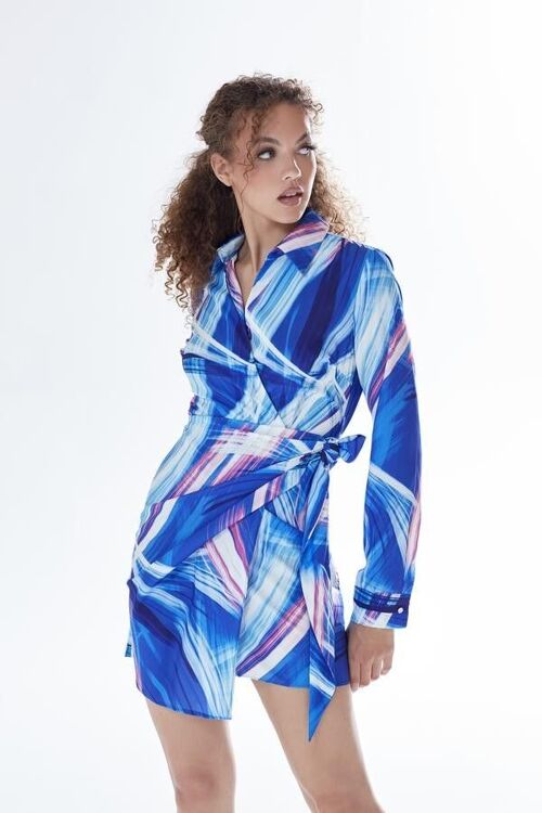 AW21/22-Liquorish Graphic Print Mini Dress in Blue, White & Pink-Size 12