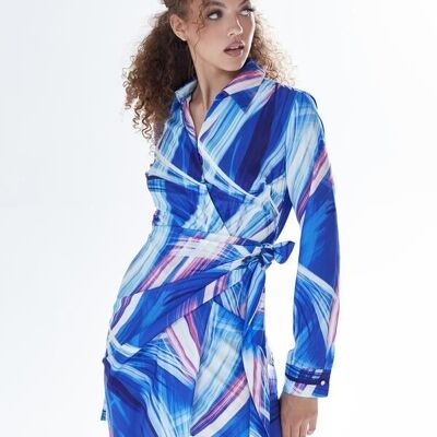 AW21/22-Liquorish Graphic Print Mini Dress in Blue, White & Pink-Size 16