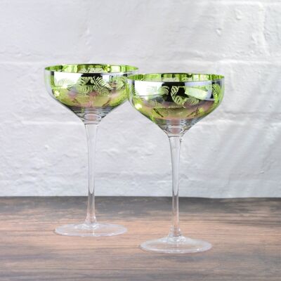 Set de 2 Soucoupes à Champagne Feuilles Tropicales