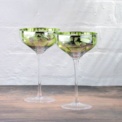Set of 2 Tropical Leaves Champagne Saucers
